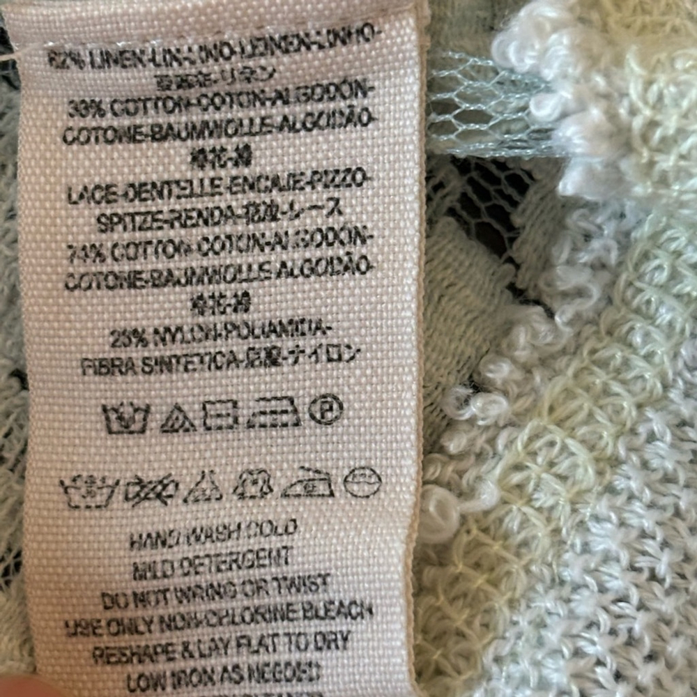 Free People Oversized XS Boho Mixed Media Knit Lace Sweater Cream Baggy Slouchy - Picture 10 of 13